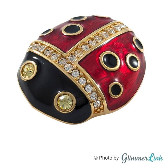 Swarovski Black & Red Enamel Crystals Ladybug Huge Brooch Pin - Picture 3 of 12